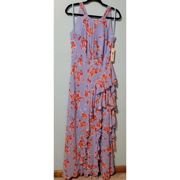 NWT Eliza J Floral Halter Maxi Dress with bottom Ruffle. Size 10. Lined. Beauty! - Picture 1 of 12